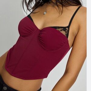 Garage Burgundy and Black Lace Corset Top